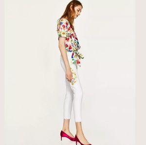 zara womens 8 mid rise white denim jeans floral em